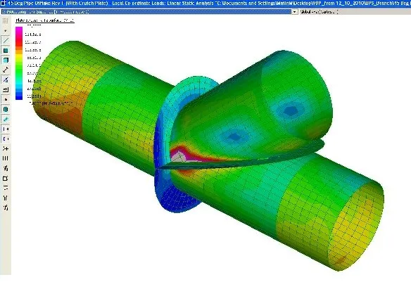 Finite element analysis of a large pipe intersection crotch plate